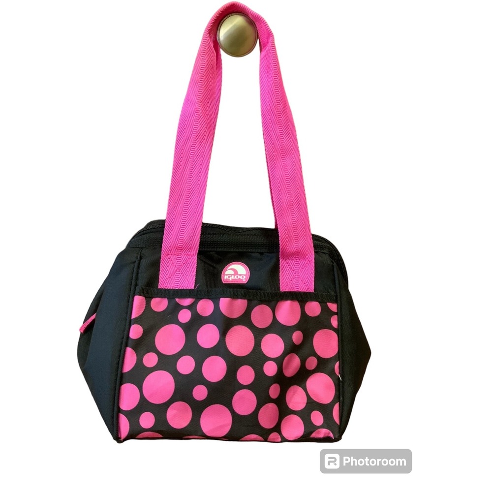 Igloo- Soft Sided Lunch Box Pail Bag- Pink Black Polka Dots